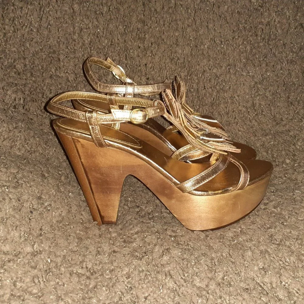 COACH-Jeanna TriColor Metallic Leather FloralPlatform Sandals-Sz 8.5-Near Mint